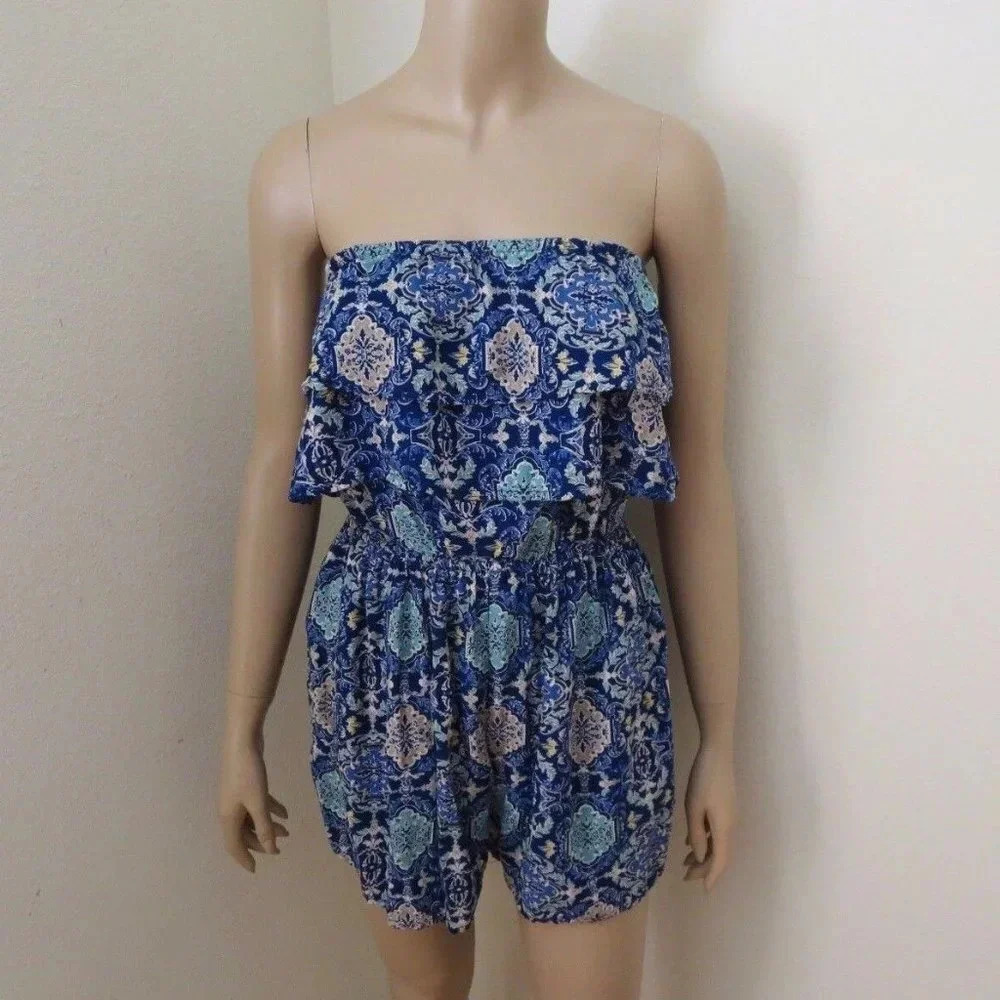 NWT Hollister Floral Strapless Ruffle Romper XS